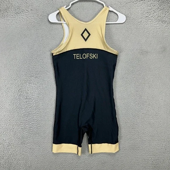 Rudis Mens Olympic Wrestling Club Singlet Small Black Gold Stretch Logo Bodywear